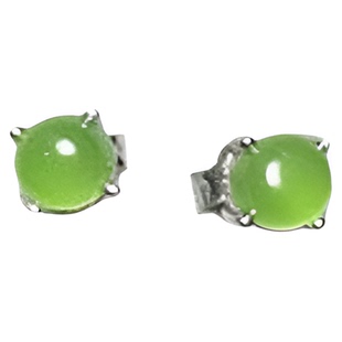 限量版 天然和田碧玉耳钉 银镀白金碧玉耳钉 小灯泡耳钉裸石圆4Mm