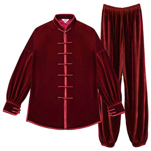 新款宏情冬季加厚金丝绒太极服冬款男女练功武术服装秋冬太极拳服