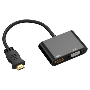 联珵 Mini HDMI转VGA+HDMI转换器线一拖二迷你hdmi转接头一分二分配器笔记本平板电脑相机接电视投影仪显示器