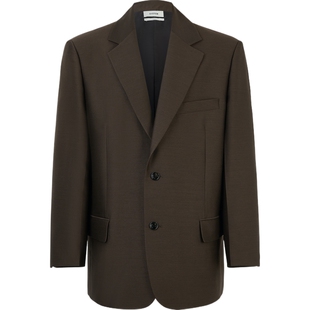 【季末折扣】SYSTEM秋冬男士宽松绵羊毛真丝混纺斜纹布西装外套