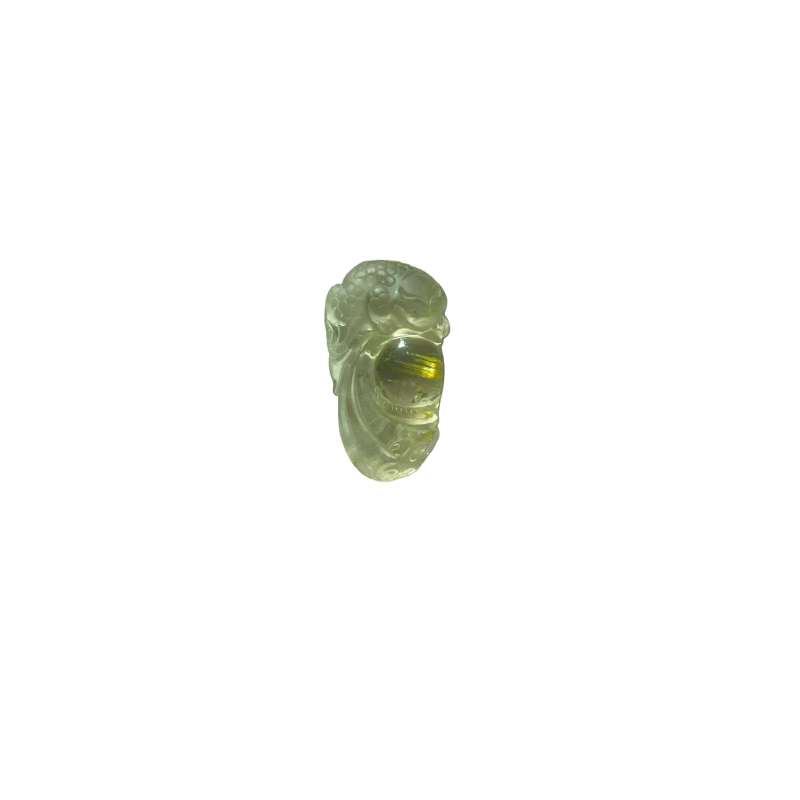 天然水晶钛晶雕刻金蟾挂件吊坠挂颈饰
