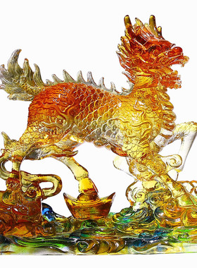 古法琉璃麒麟招财镇宅摆件一对