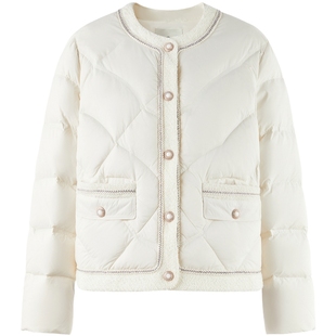 秋水伊人圆领短款羽绒服2025年冬季新款女装时尚经典保暖棉服上衣