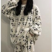 韩国可爱熊猫冬季珊瑚绒长袖睡衣1