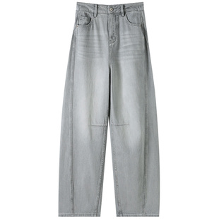 轻奢高个子阔腿香蕉女裤秋冬季新款镰刀牛仔裤宽松加绒加厚弯刀裤