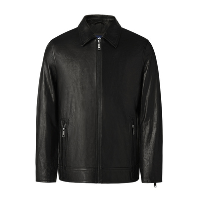 Navigare黑色绵羊皮翻领夹克