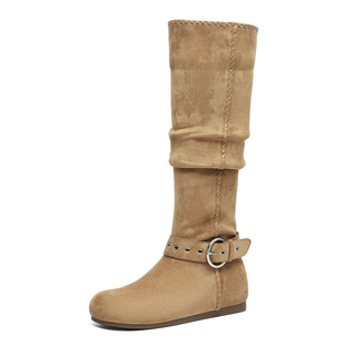 达芙妮美拉德靴子女长筒靴2026新款春季春款平底堆堆靴勃肯内增高