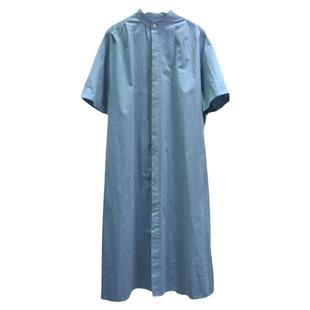 25夏季棉衬衫显瘦腰带通勤连衣裙短袖常规宽松腰圆领通勤纯色女士
