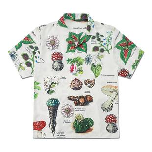 龚俊明星同款蘑菇草本植物满印花衬衫男宽松休闲夏威夷短袖衬衣潮