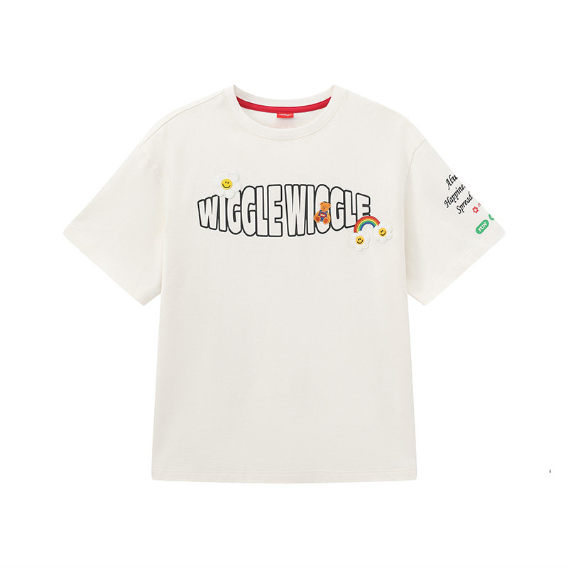 明星同款wigglewiggle夏季时尚休闲字母印花情侣圆领宽松短袖T恤