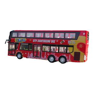 合金双层香港巴士观光车机场专线熊猫新能源客车大公交车玩具模型