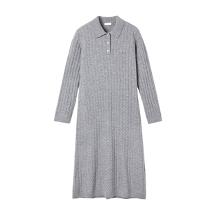 【羊毛】GANT/甘特秋冬季新款女士中长裙翻领绞花针织连衣裙