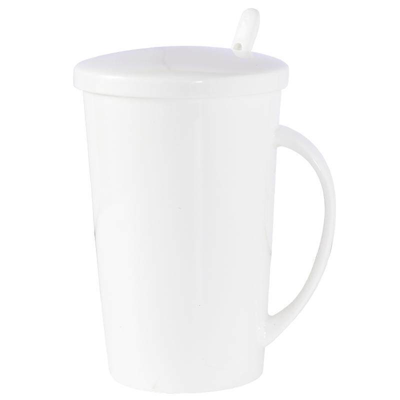 景德镇白色骨瓷釉下彩水杯子马克杯带盖陶瓷茶杯咖啡杯家用耐高温