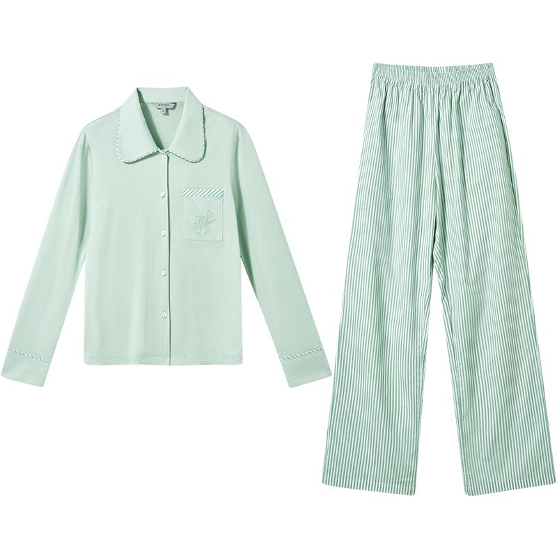 音儿100%纯棉翻领睡衣女士家居服