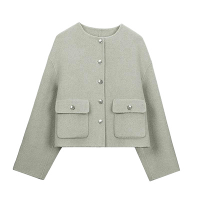 双面呢极简短款箱型外套女