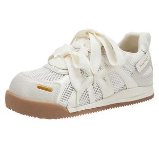 热风厚底休闲鞋女款2025年冬季新款网面透气小白鞋百搭运动女鞋子