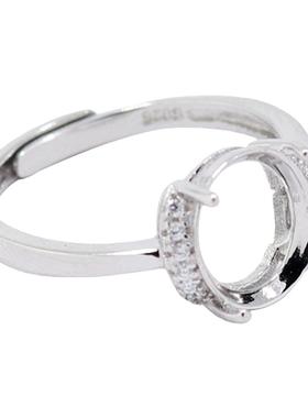 女款S925纯银玉石镶嵌托戒指空托