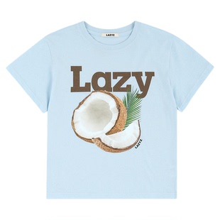 lazyz2025夏季女装新款修身印花短袖T恤衫宽松百搭短款上衣