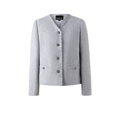 PRICH时尚小香风粗花呢肌理织带V领西装2026春季新款气质短外套女
