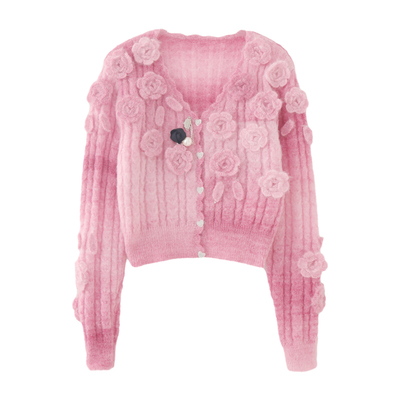 蔻后针织V领甜美开衫上衣毛衣