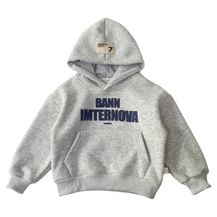 男童秋冬加绒连帽卫衣2025新款儿童韩版宽松休闲上衣时尚字母帽衫