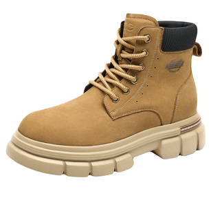 高哥8cm增高鞋英伦风马丁靴男款保暖加绒鞋子冬季新款户外大黄靴