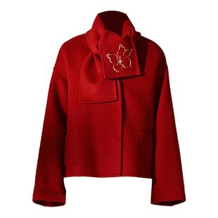 厅唐TINGTANG宋轶同款新中式短外套女非遗手工刺绣双面羊毛呢大衣