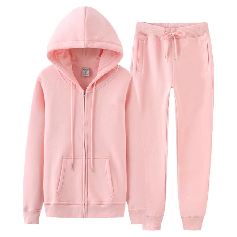 2024春秋季薄款拉链开衫卫衣女纯棉连帽休闲欧货套装运动服两件套