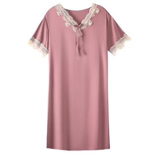 睡裙女夏季冰丝短袖睡衣裙薄款夏天仿真丝绸大码夏款高级感连衣裙