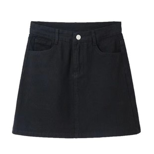 黑色牛仔短裙女高腰夏季新款大码胖mm遮肚显瘦梨形身材a字半身裙