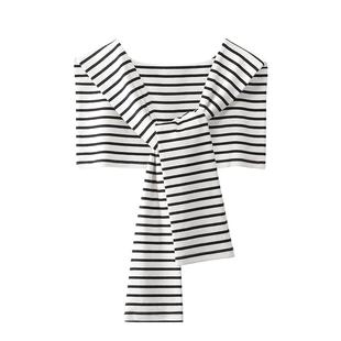 纯棉黑白条纹小披肩女外搭秋季衬衫搭肩公室空调房护颈围巾小坎肩