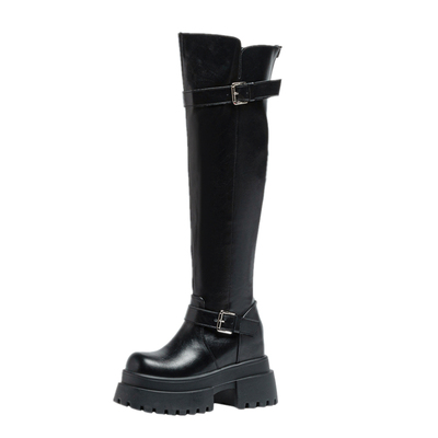 厚底增高10CM小个子皮带扣过膝靴