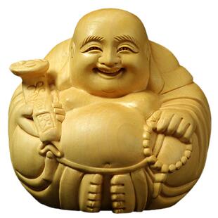 黄杨木一团和气木质雕刻佛像手把件笑脸大肚弥勒佛创意工艺品摆件