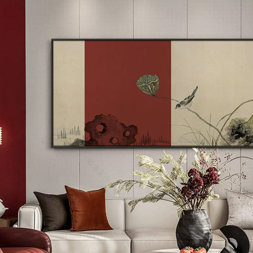 新中式客厅沙发背景墙荷花装饰画办公室茶室书房禅意壁画中国风画