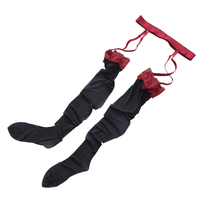 SK极光大腿长筒一体式性感超薄油光吊带高筒过膝黑红蕾丝油亮丝袜