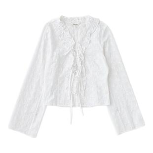 MOUSSY 春季新品活力少女荷叶边系带长袖衬衫女010ISS30-4181