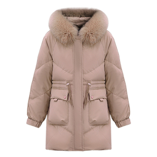 鸭鸭中年妈妈羽绒服冬中长款收腰加厚洋气中老年人冬装外套短款女