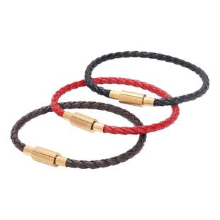 编织皮绳手链男女情侣款潮百搭串3D黄金串珠转运珠红黑绳经典手链