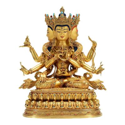 藏村全鎏金《尊胜佛母》精工铜雕宝石镶嵌室内家用桌面铜佛像摆件