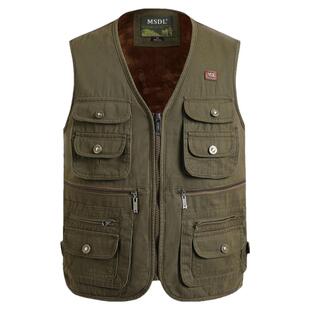 高档秋冬纯棉加绒保暖棉马甲中老年男士大口袋拉链毛坎肩背心爸爸