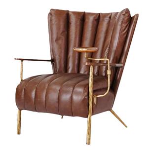 中古风单人沙发椅复古油蜡真皮雪茄椅铁艺锻打椅美式教父椅老虎椅