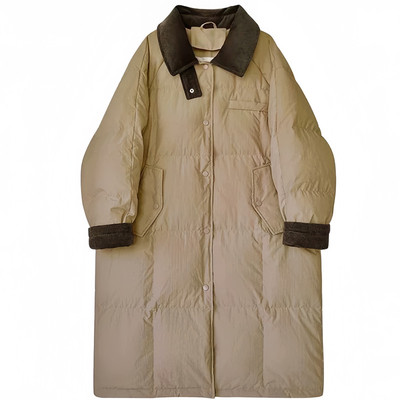 晶煊中长款灯芯绒翻领羽绒棉袄女