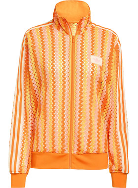 Adidas/阿迪达斯官方正品三叶草女士钩编条纹立领时尚外套KC0748