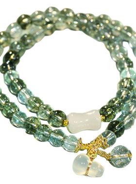 双层叠戴绿幽灵葫芦水晶手链小众