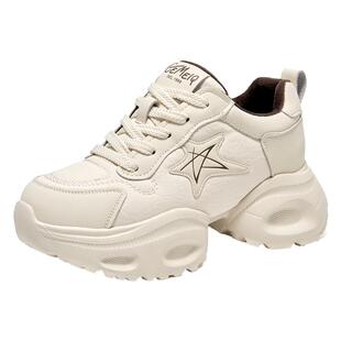 戈美其商场同款老爹鞋女款2025新款秋冬加绒厚底增高白色运动鞋子