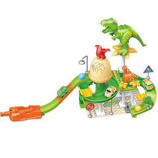 兼容适用于儿童大颗粒积木恐龙乐园合金滑轮车男女儿童拼装弹射车