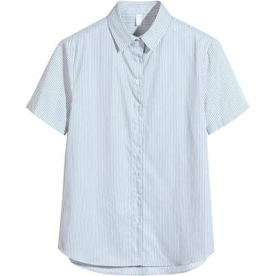 璐丝百丽蓝色薄款职业装条纹衬衫