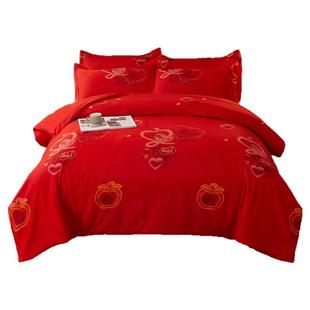 全棉大红色古典床上用品四件套结婚喜庆婚庆纯棉加厚磨毛床单被套