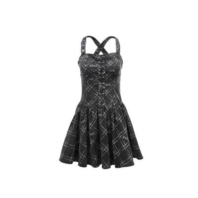 tq区VeroModa连衣裙25春夏吊带牛仔绑带蓬蓬修身显瘦格纹