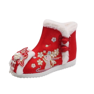 女童古风绣花鞋冬季宝宝中国风童鞋配马面裙鞋儿童汉服鞋子拜年鞋